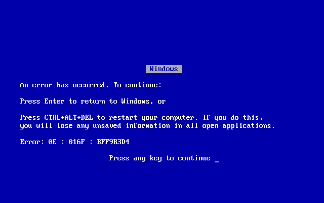 Windows blue screen of death